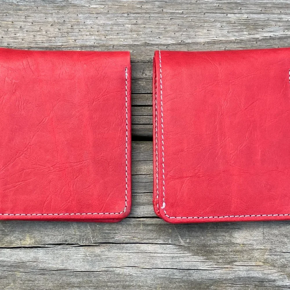 Cardholder Men Wallet RedWhite Leather Handmade Lot of 2 - Picture 6 of 14